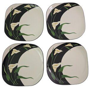 Sango Quadrille Black Lilies Semi Porcelain Salad Luncheon Plates – Set of 4